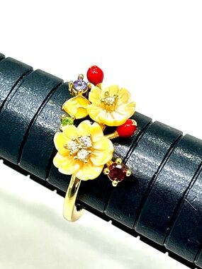 Aquamarine Garnet Peridot 14KYG Plated Ring